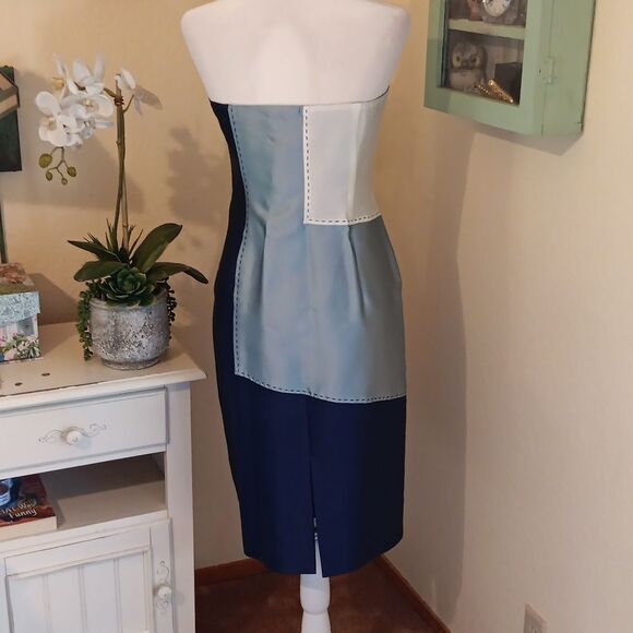 NWT. THANA Elegant Strapless Colorblock Dress. Retro. - Picture 5 of 11